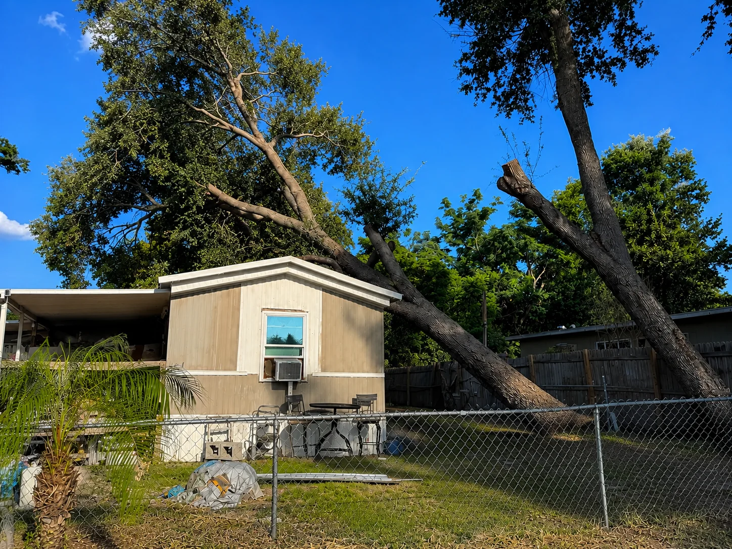 Hazardous leaning tree near a Central Florida home requiring emergency tree service